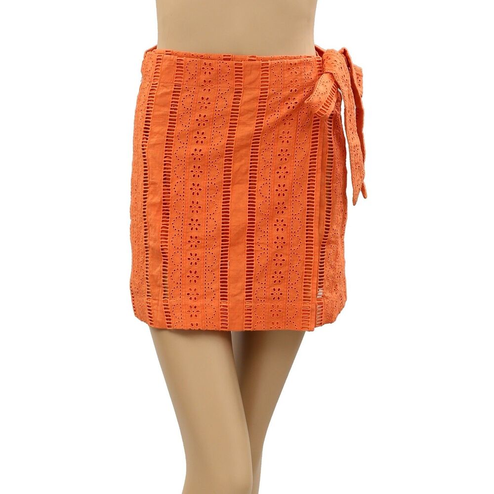 Damson Madder Fiji Mini Wrap Skirt Eyelet Embroidered Orange Cotton XS-6 287316 - Picture 5 of 10